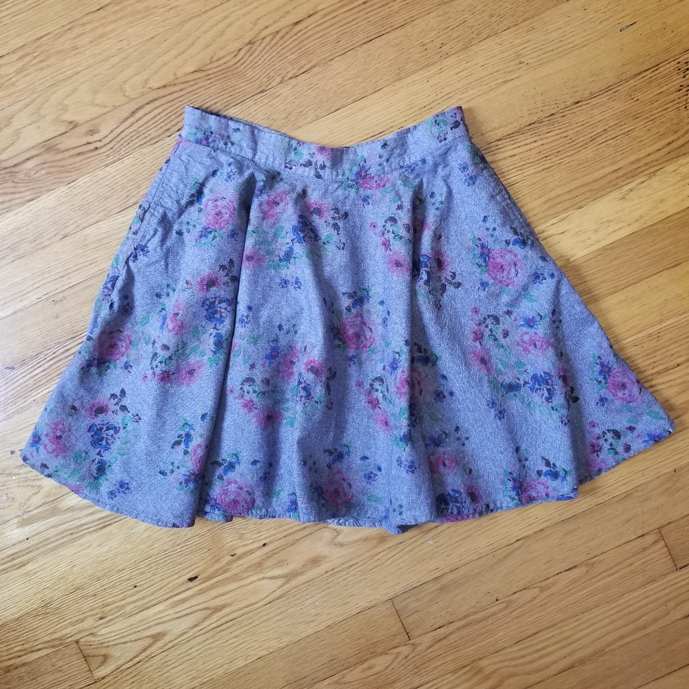 Derek Heart Floral Chambray Circle Skirt - Size L